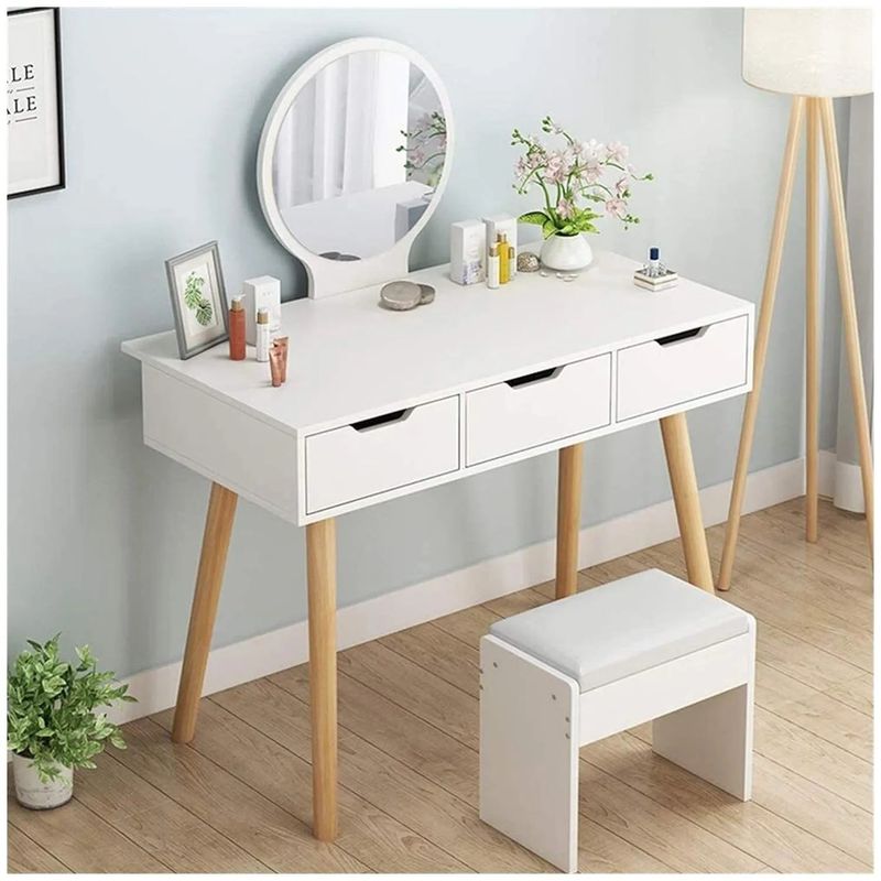 VENTITAS HOME - Tocador + Espejo + Banco Vintage Luna 3 Cajones Ventitas Home Blanco
