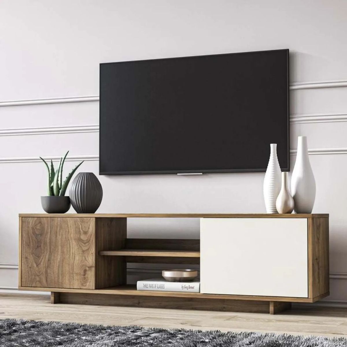 VENTITAS HOME - Mesa de TV 75” Sherry Ventitas Home Duna y Blanco
