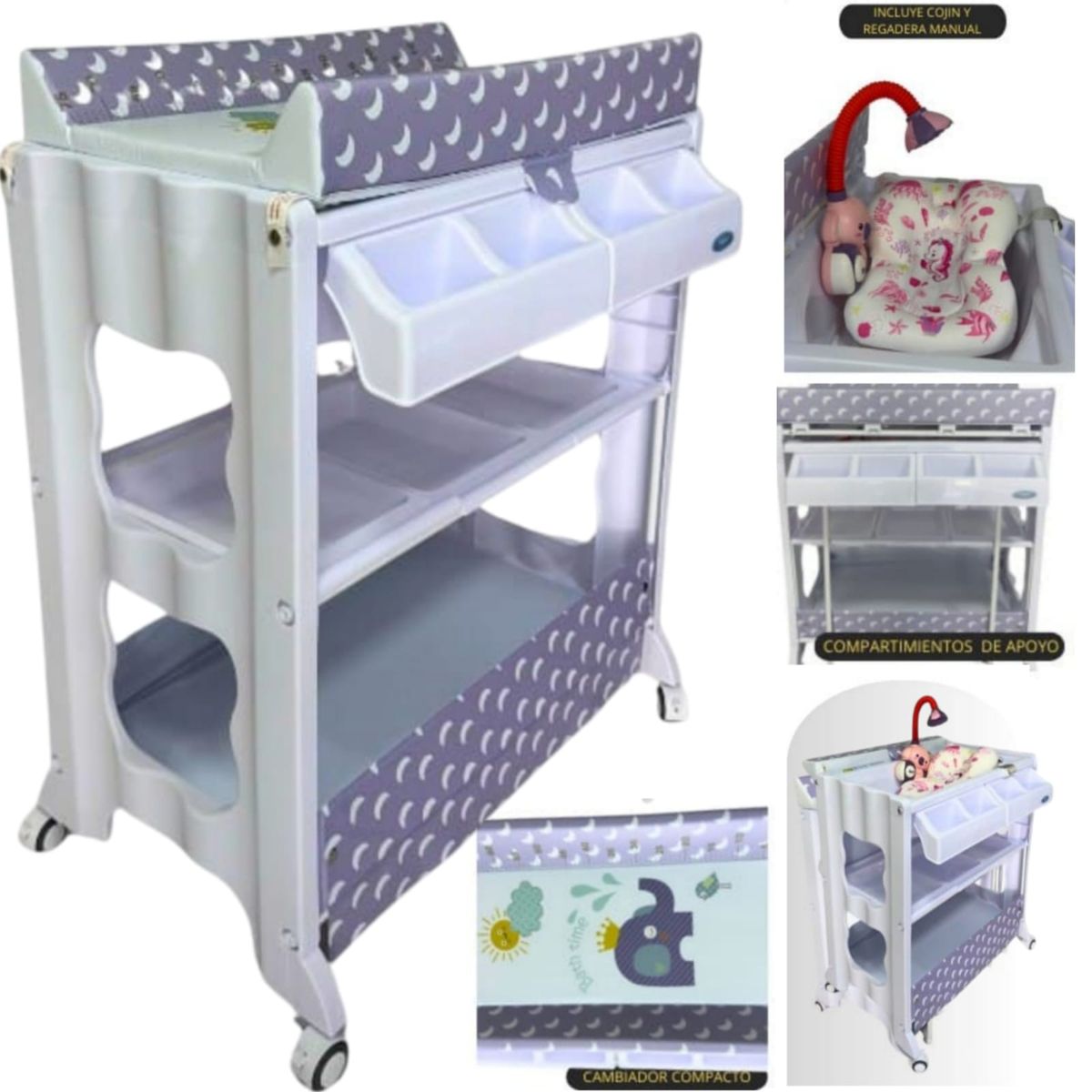 STOKKER BABY - Bañera cambiador con regadera y cojín CRISTALL LILA