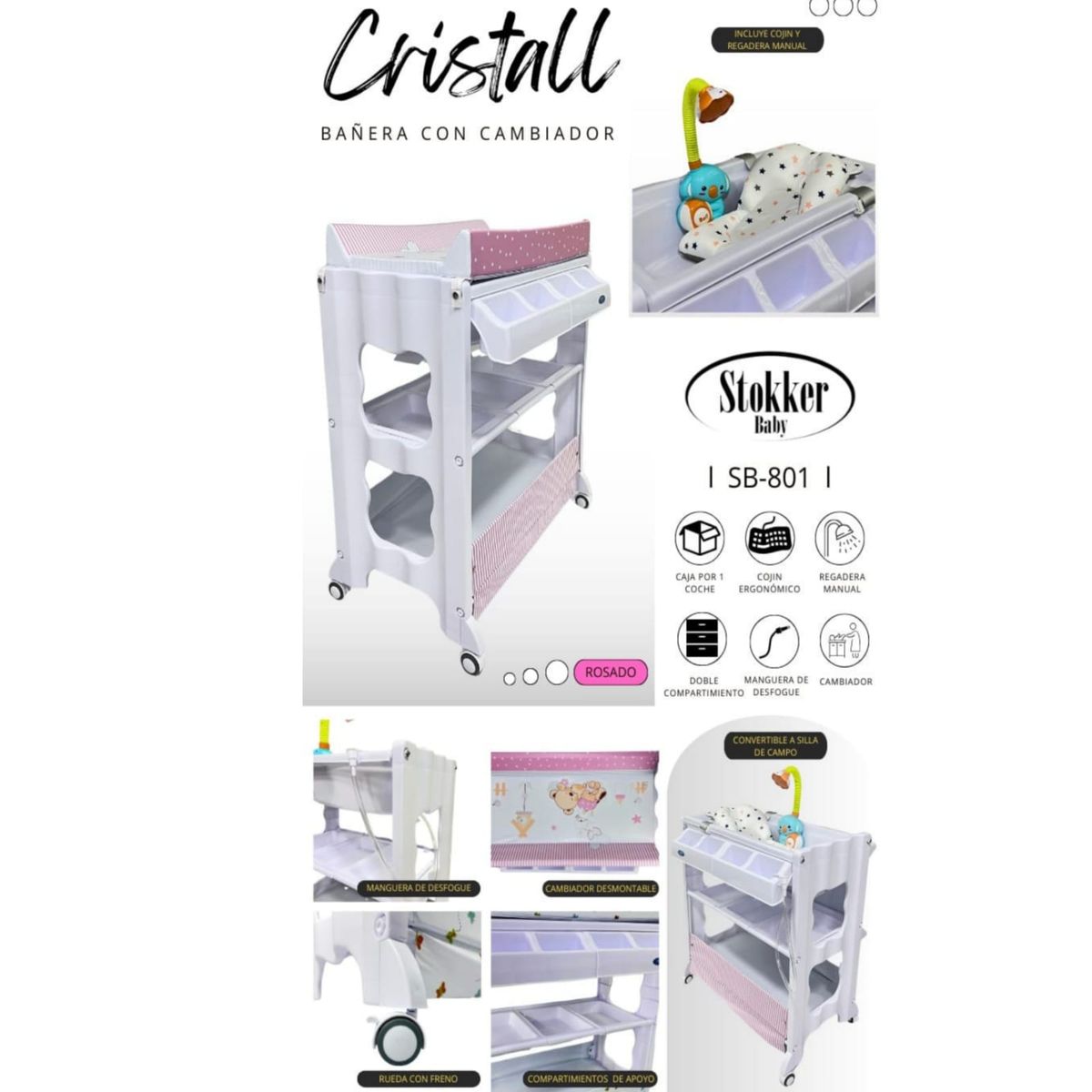 STOKKER BABY - Bañera cambiador con regadera y cojín CRISTALL LILA