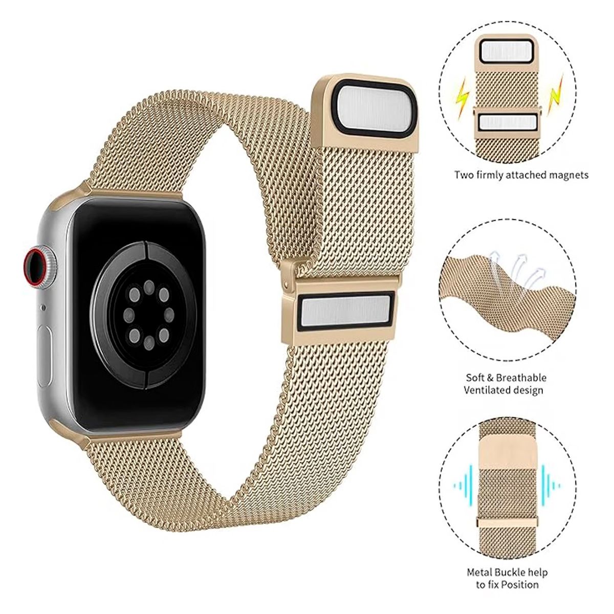 GENERICO - Correa Milanese Imantada Para Apple Watch 45mm Champagne