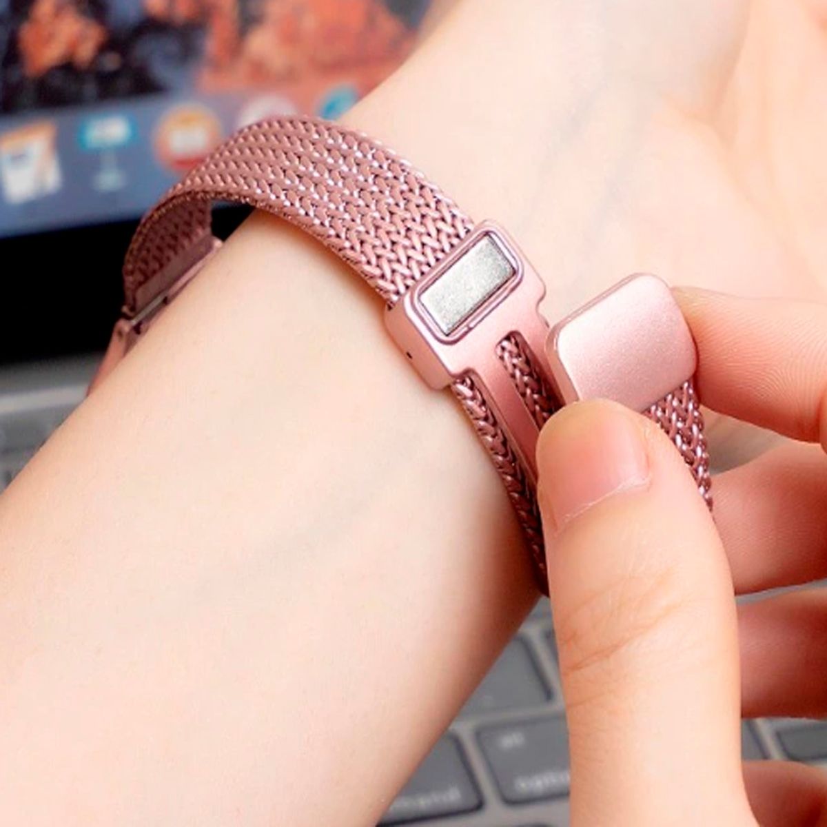 GENERICO - Correa De Metal Con Malla En Espiga Para Apple Watch 40 Mm Rosa