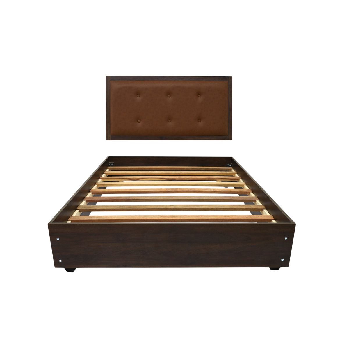 MUEBLES MACRUMO - Cama de melamina tapizada de ultra cuero modelo Lima - 1.5 Plz - Marrón