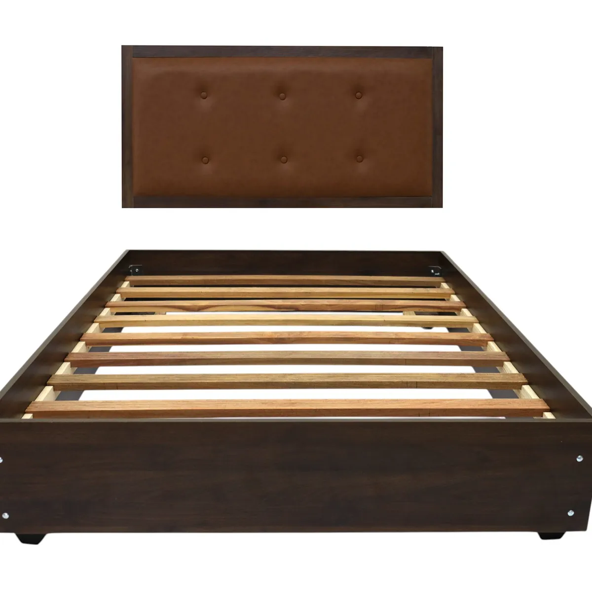 MUEBLES MACRUMO - Cama de melamina tapizada de ultra cuero modelo Lima - 2 Plz - Marrón