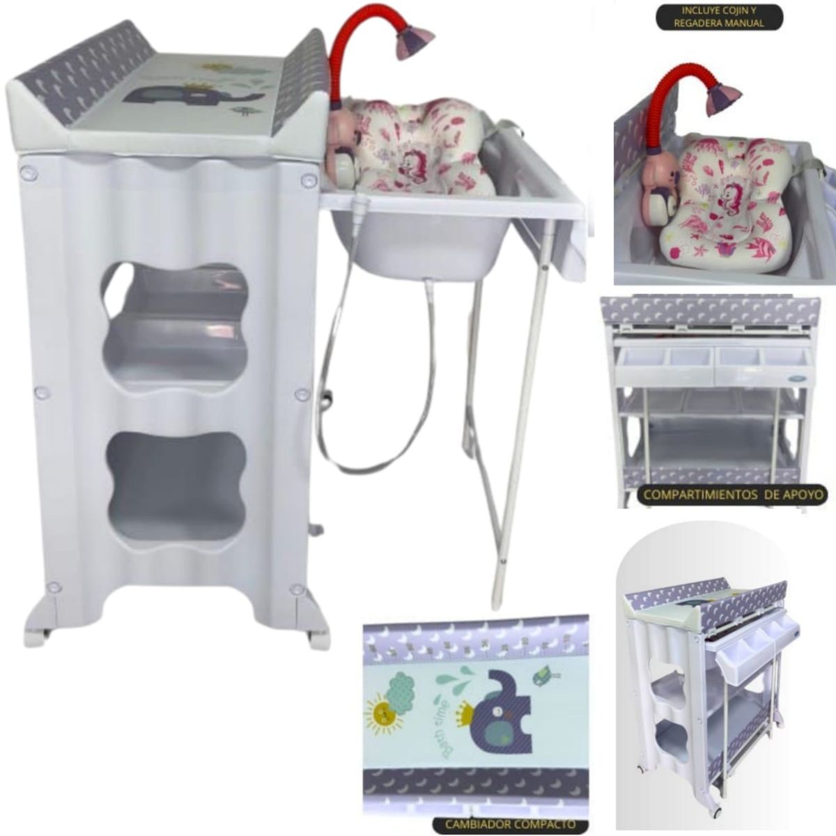 STOKKER BABY - Bañera cambiador + regadera cojín aquario LILA