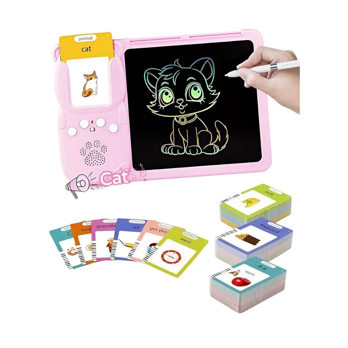 GENERICO - Juego Didáctico Tableta de Escritura LCD + Lector de Tarjetas Parlantes - Rosado