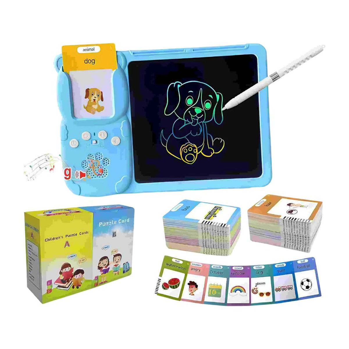 GENERICO - Juego Didáctico Tableta de Escritura LCD + Lector de Tarjetas Parlantes  Celeste