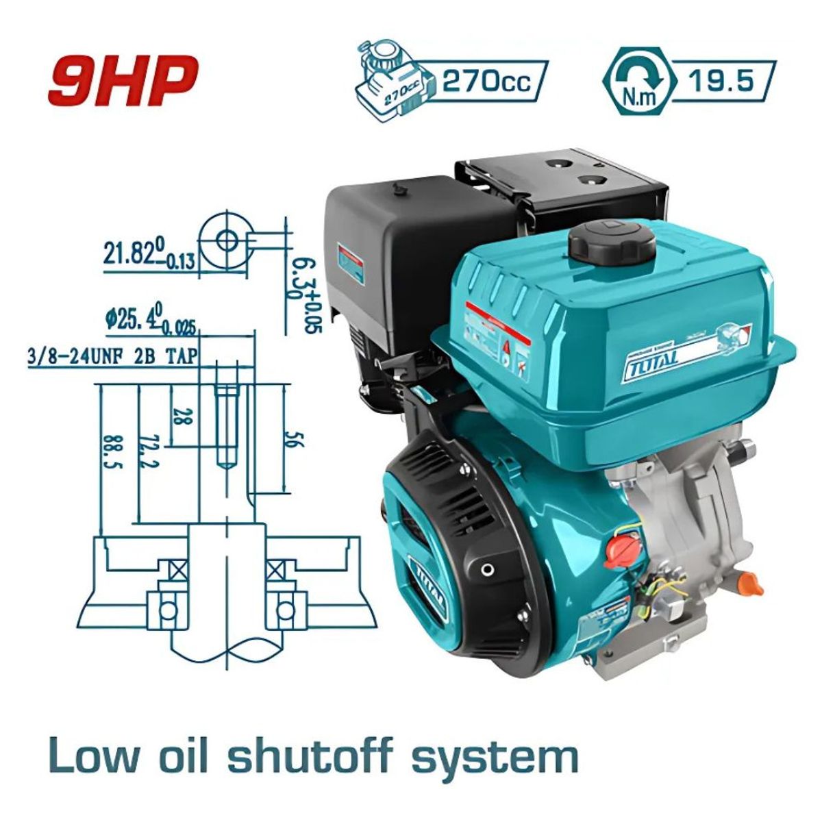 TOTAL TOOLS - MOTOR GASOLINERO 9HP 4TIEMPOS 175NM OHV - TGEN1771