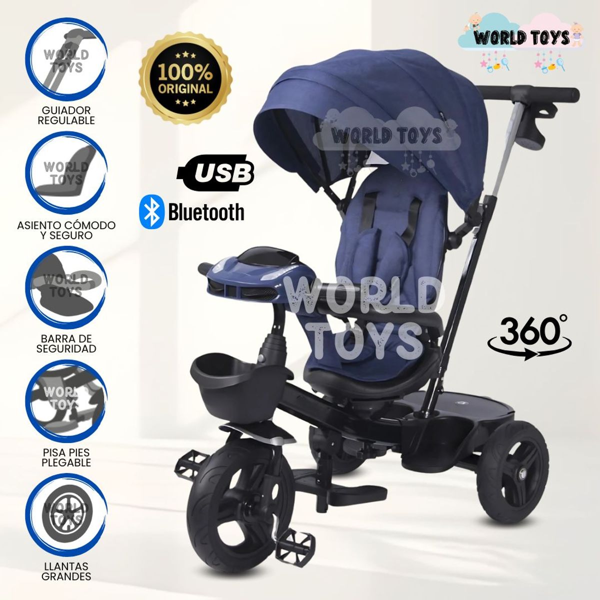 EBABY - Triciclo Guiador 3 En 1 «ARIA» Blue