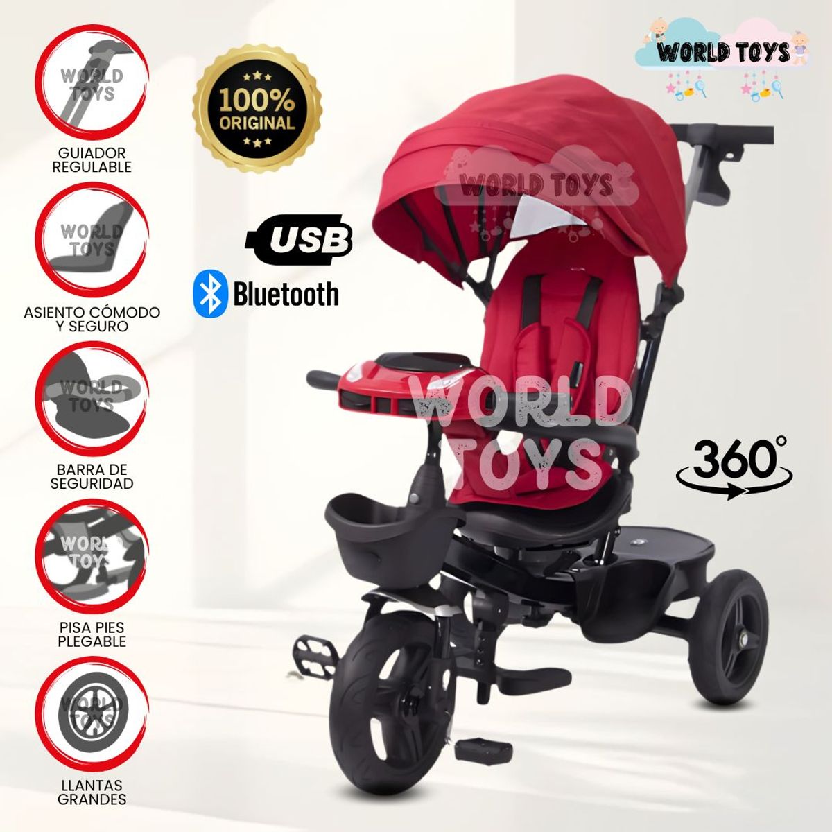EBABY - Triciclo Guiador 3 En 1 «ARIA» Red