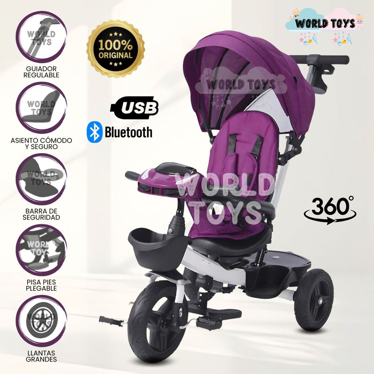 EBABY - Triciclo Guiador 3 En 1 «ARIA» Purple