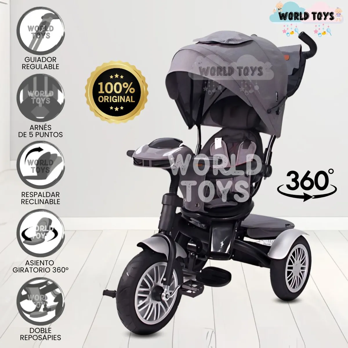 EBABY - Triciclo Guiador 3 En 1 «ZOE» Gray