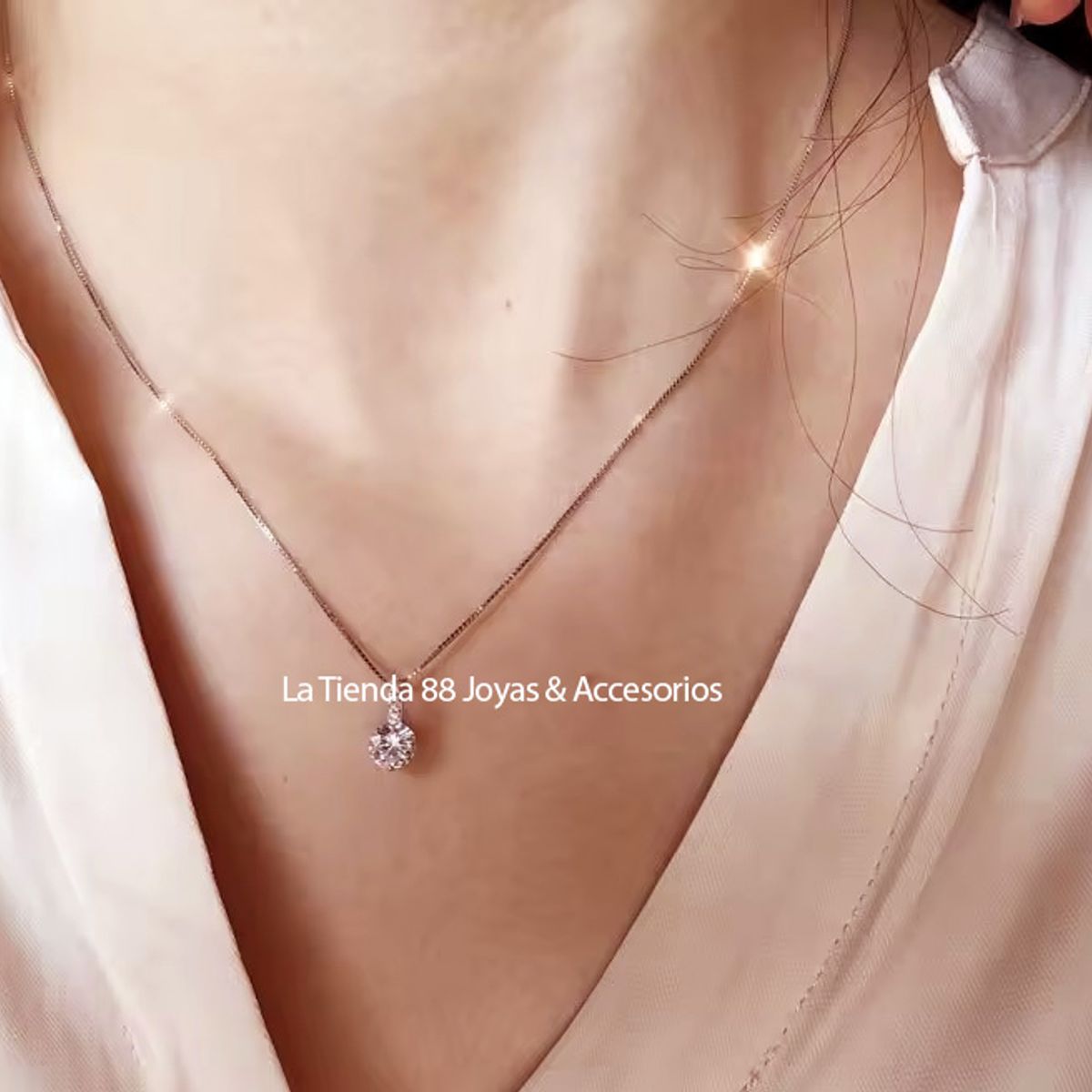 LA TIENDA 88 JOYAS Y ACCESORIOS - La Tienda 88 - Collar Mujer Punto de Luz Bañado Oro 18k - Rosa