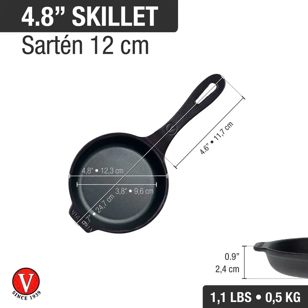 VICTORIA - SARTEN MINI DE HIERRO FUNDIDO 12 CM DE DIAMETRO PRECURADA