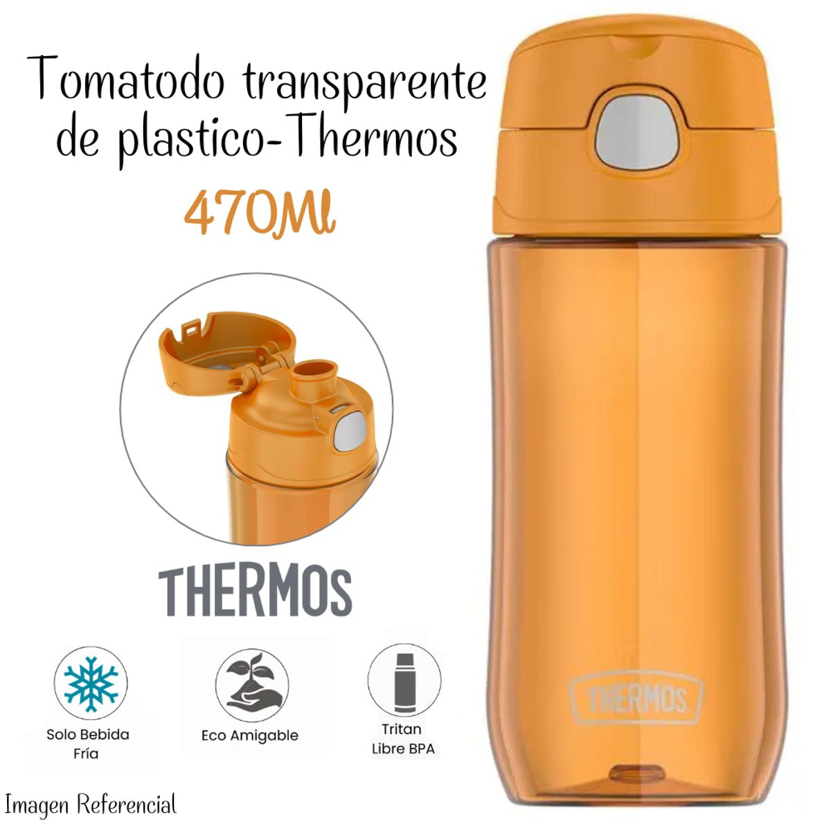 THERMOS - Tomatodo Thermos Transparente de 470 ml - Anaranjado