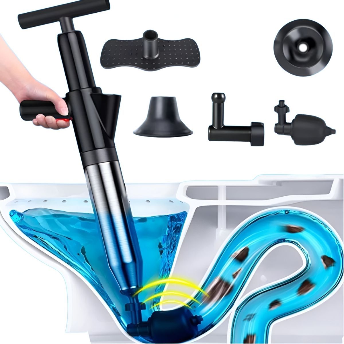 ELMEJORPRECIO - Desatorador De Drenaje Con Aire A Presión Acero Inoxidable Negro