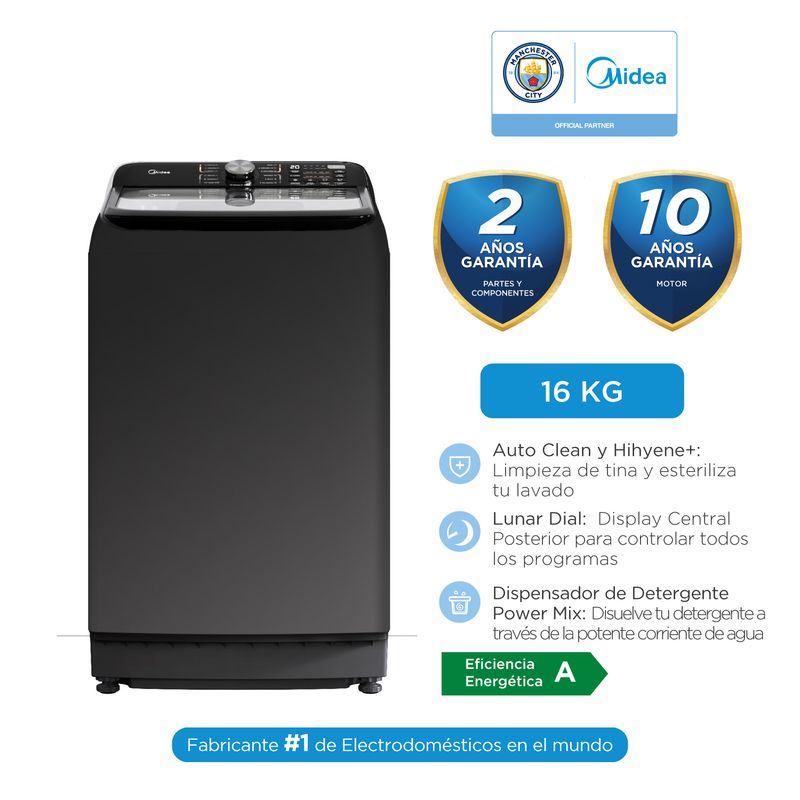 MIDEA - Lavadora Automática Midea Carga Superior 16kg Titanium