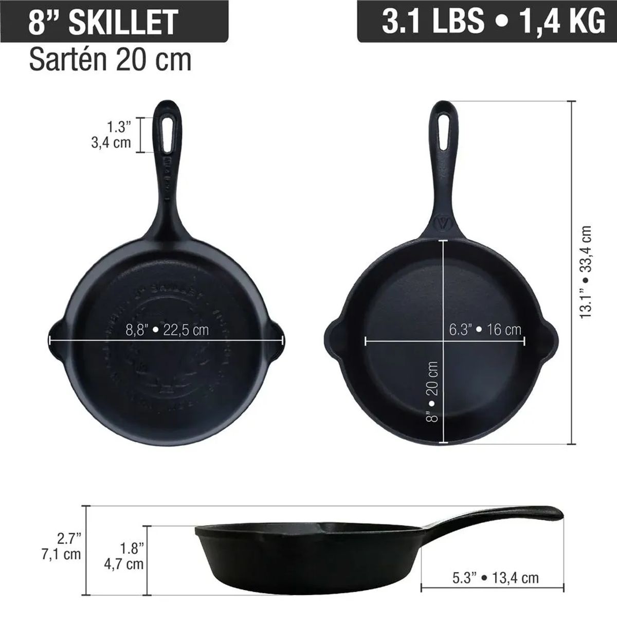 VICTORIA - SARTEN DE HIERRO FUNDIDO 20 CM (8") ESMALTADO