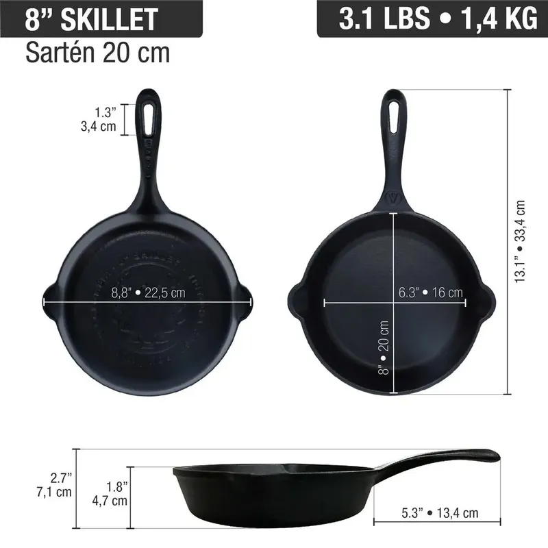VICTORIA - SARTEN DE HIERRO FUNDIDO 20 CM (8") ESMALTADO