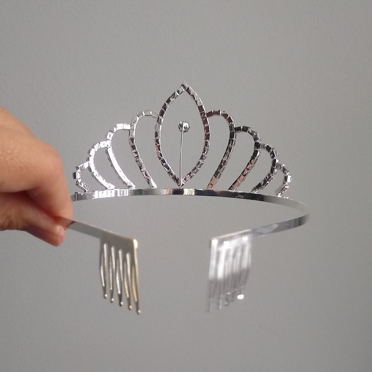 GENERICO - Corona tiara grande plateada cumpleaños princesa Tiana