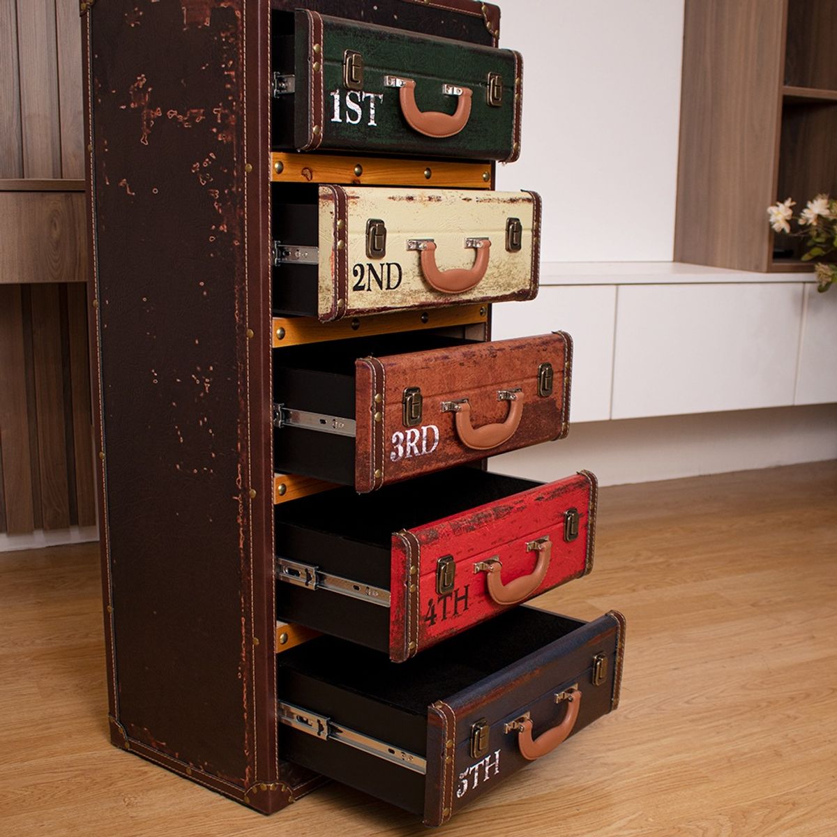 PANADECOR - Cómoda Konceptos Con 5 Cajones Estilo Maletero Vintage