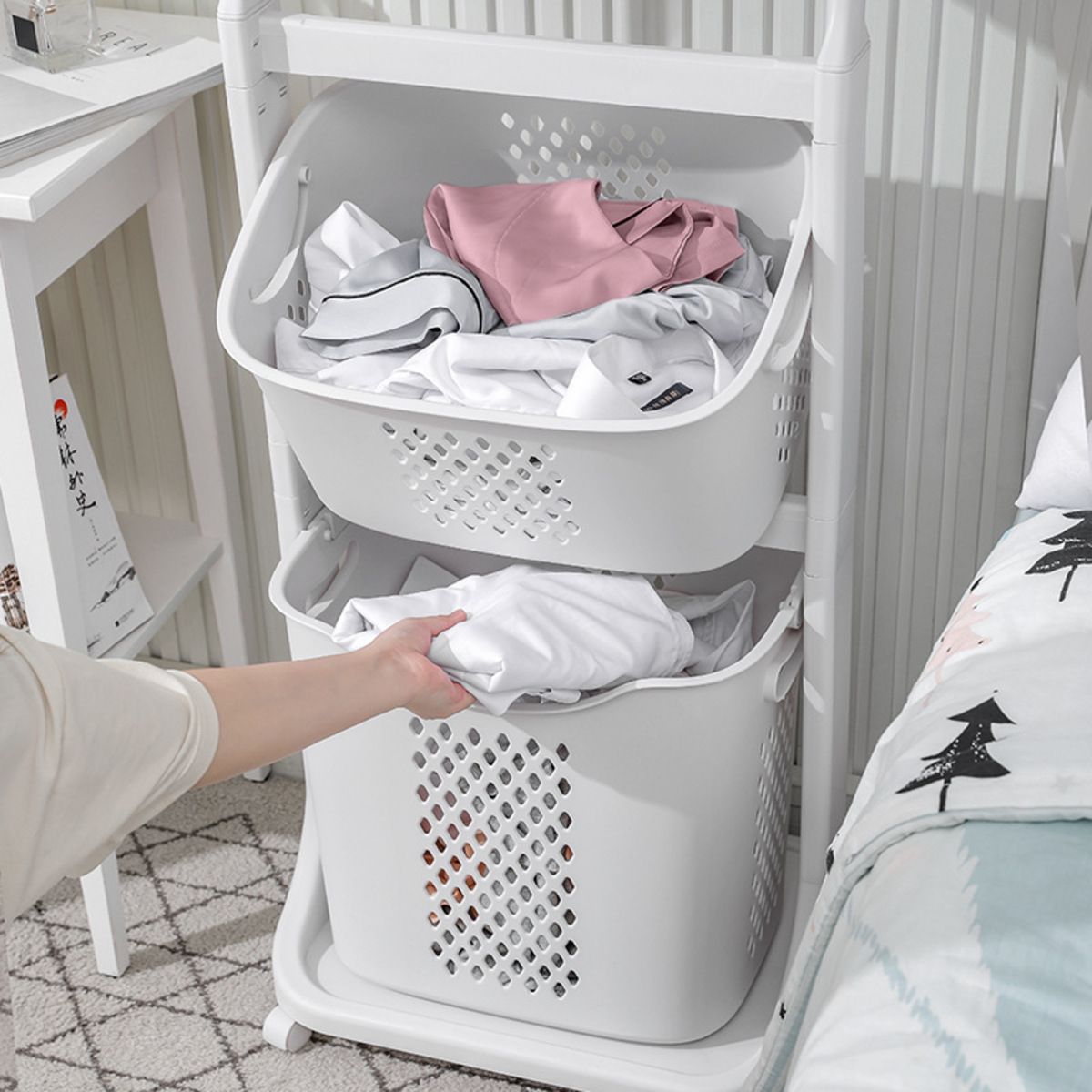 ELMEJORPRECIO - Estante Organizador de Lavandería con Perchero