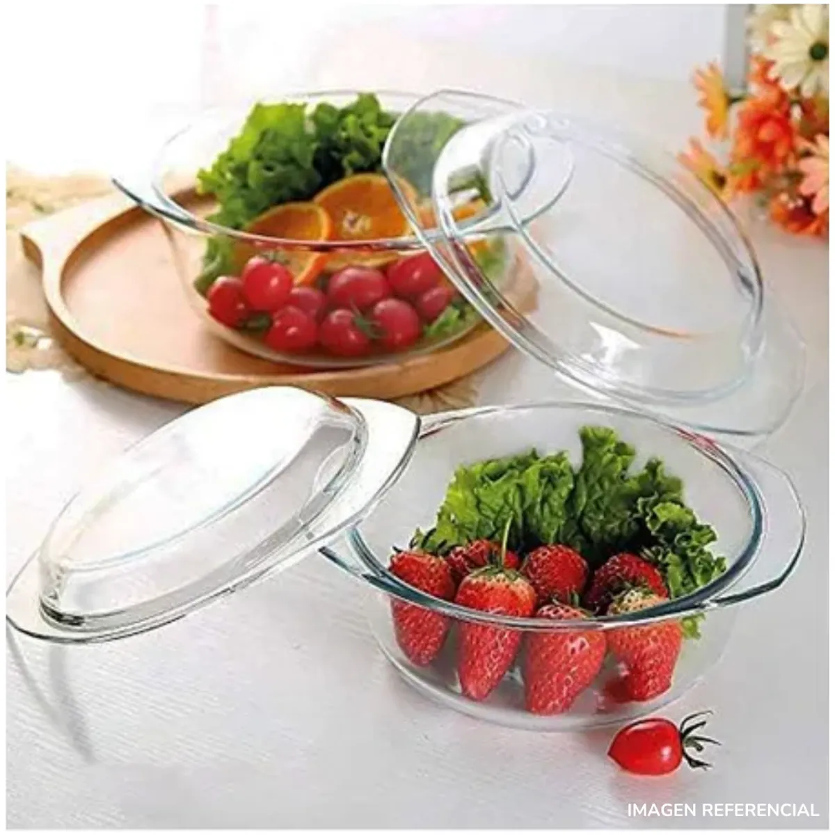 INSPIRA MARKET - Bowl de vidrio ensaladera frutera elegante con tapa