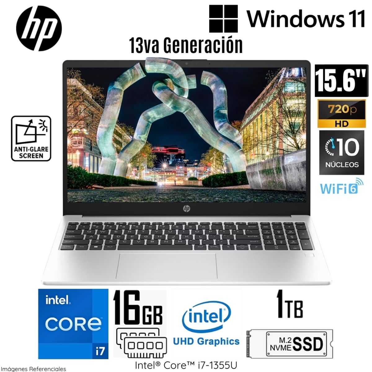 HP - Laptop HP 250 G10 Intel Core i7-1355U 16GB RAM 1TB SSD 15.6"  HD Silver - 9S7D1LS