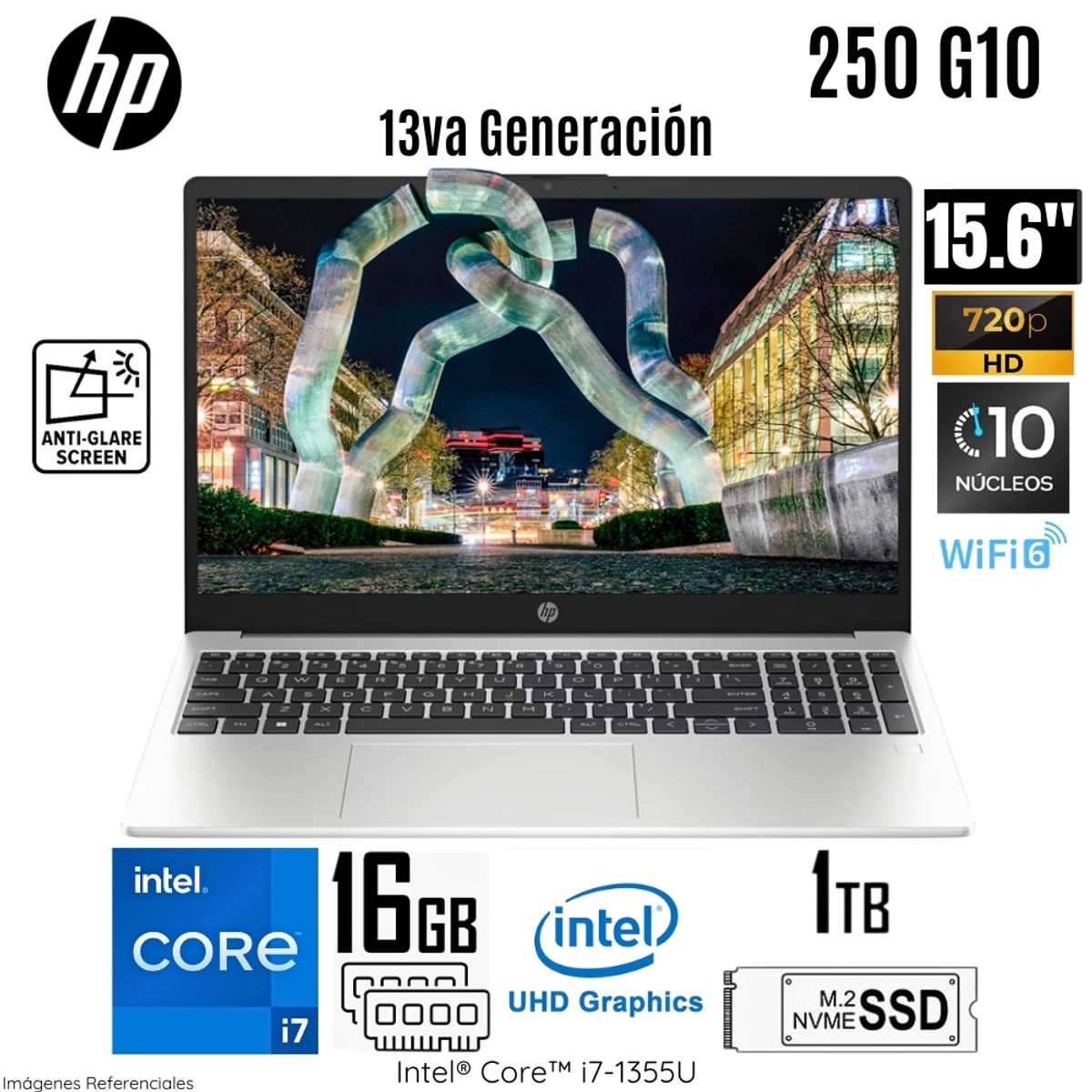 HP - Laptop HP 250 G10 Intel Corei7-1355U 16GB RAM 1TB SSD 15.6"  HD Free Dos Silver - 9S7D1LS
