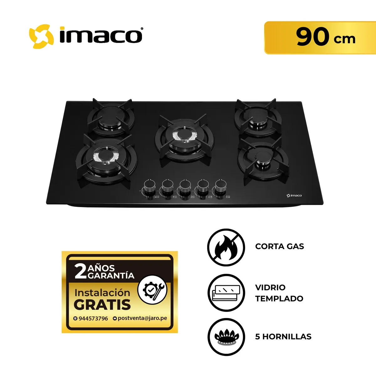 IMACO - Cocina empotrable Gas X5 Quemadores IENC90 Imaco