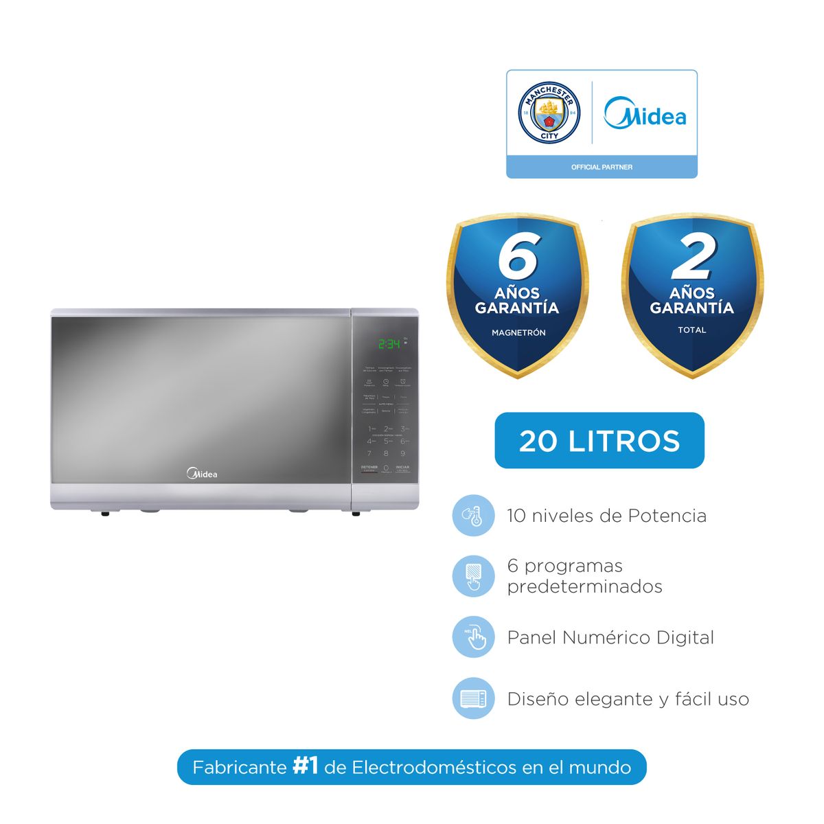 MIDEA - Microondas 20Lts Puerta Espejo Silver