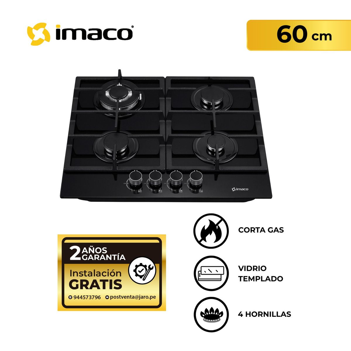 IMACO - Cocina empotrable Gas X4 Quemadores IENC60 Imaco
