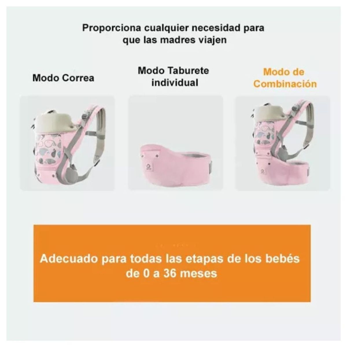 GENERICO - Canguro Ergonómico Ballenita Color Rosado para Bebé