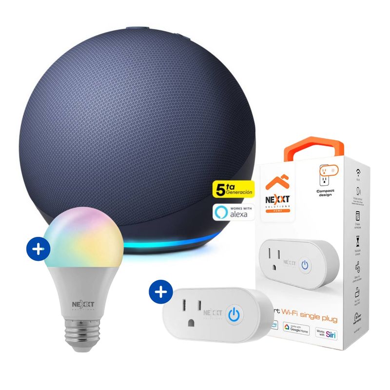 AMAZON - Amazon Echo Dot 5ta Gen Alexa Azul + Pack Nexxt Foco + Enchufe