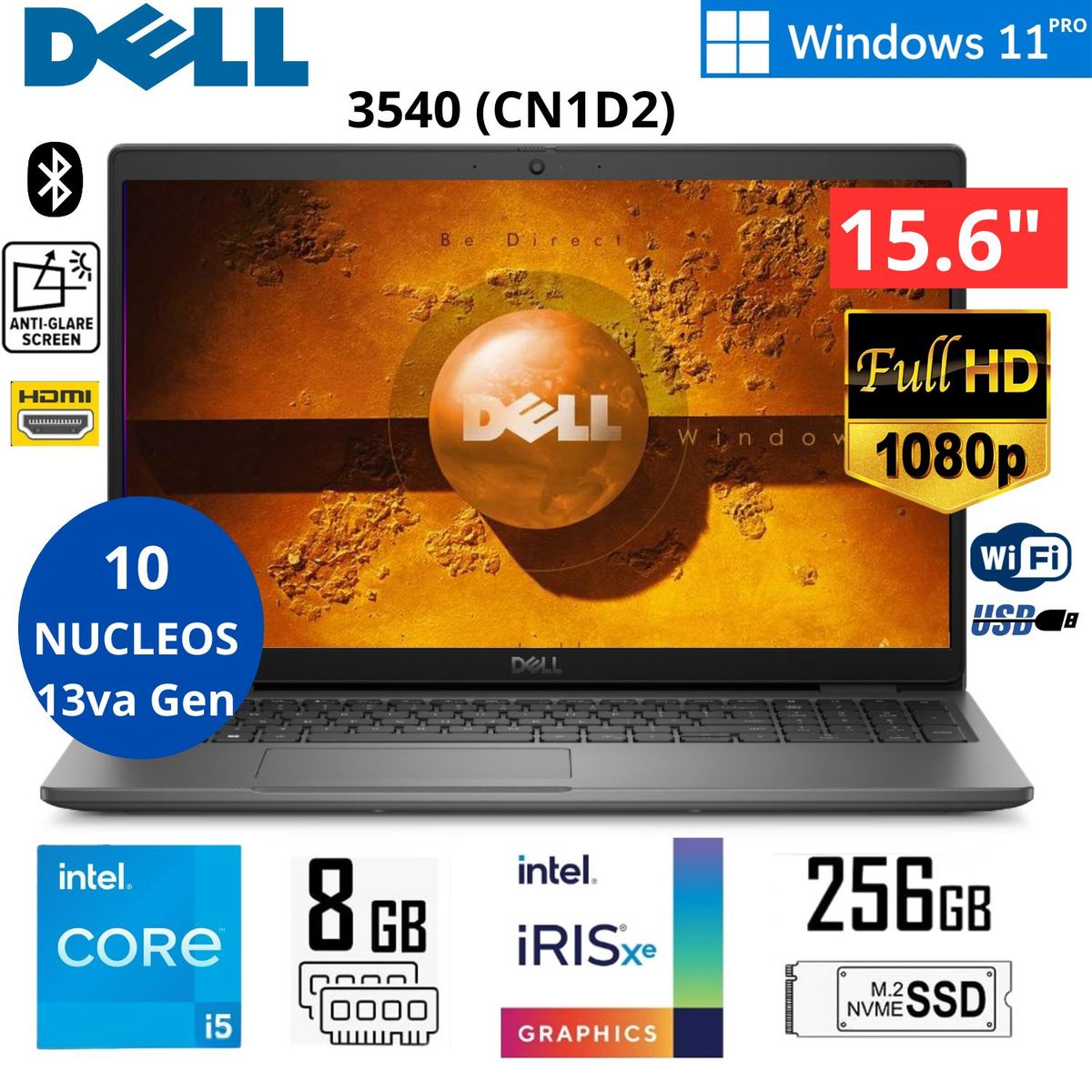 DELL - Laptop Dell Latitude 3540 (CN1D2) Intel Core i5-1335U 8GB RAM 256GB SSD 15.6"  FHD WIND11 PR - Silver