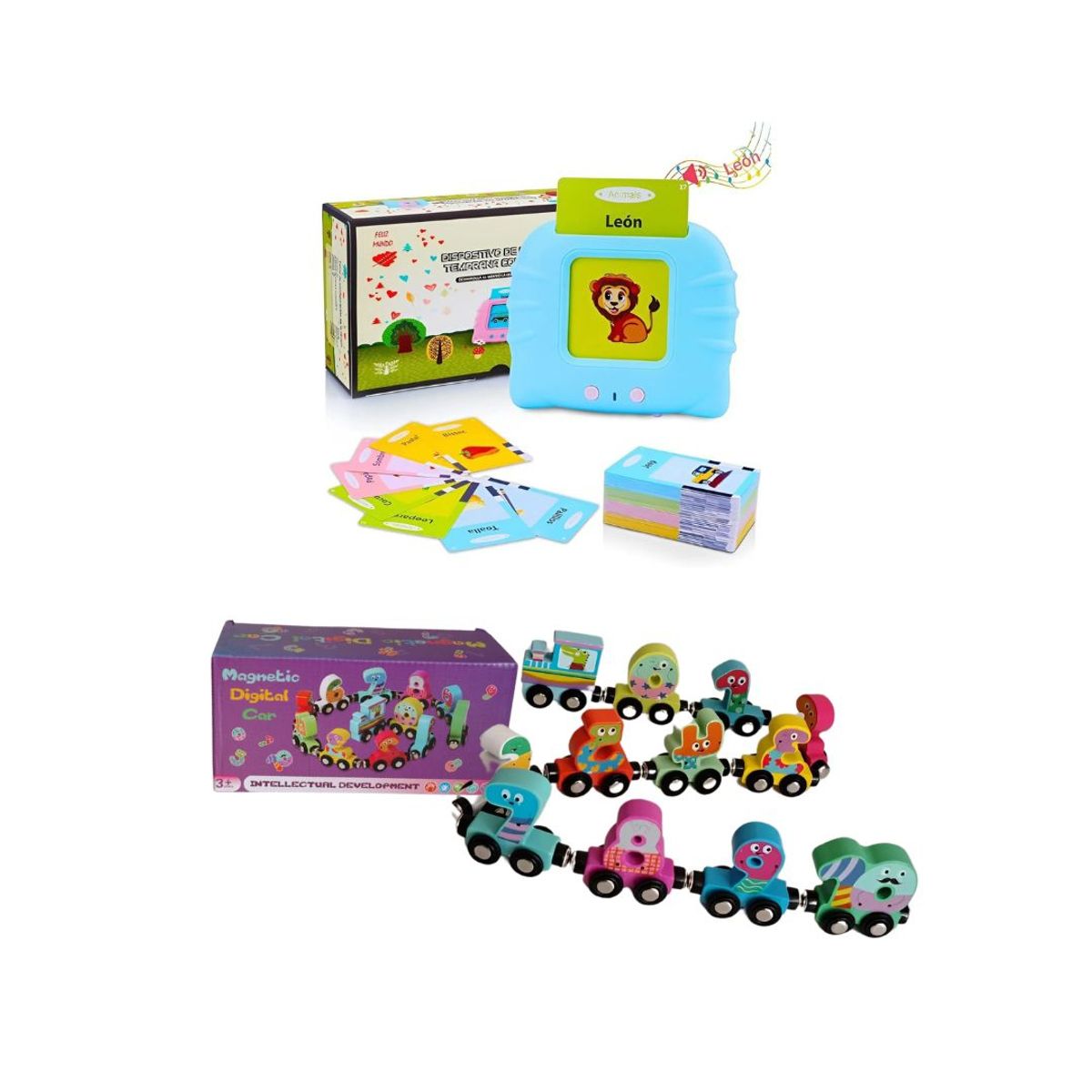 GENERICO - Dúo Educativo de Niño Tren Didáctico y Tarjetas Bilingües