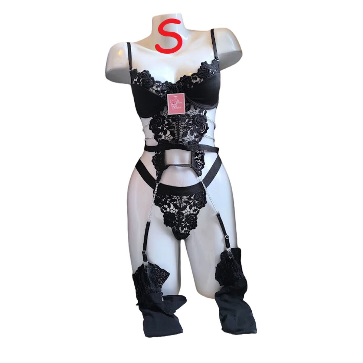 GENERICO - CORSET DE ENCAJE SEXY LENCERIA CON MEDIAS