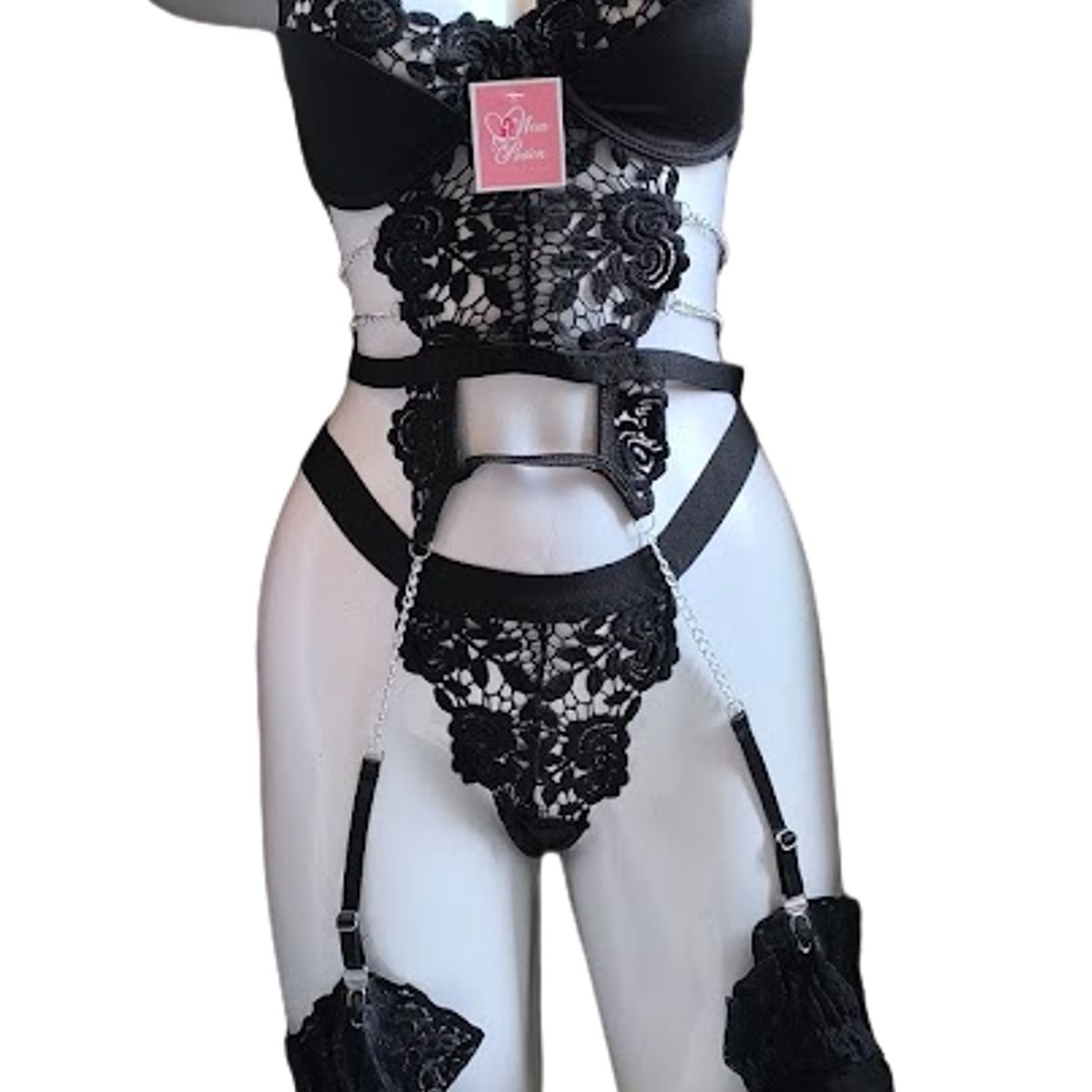 GENERICO - CORSET DE ENCAJE SEXY LENCERIA CON MEDIAS