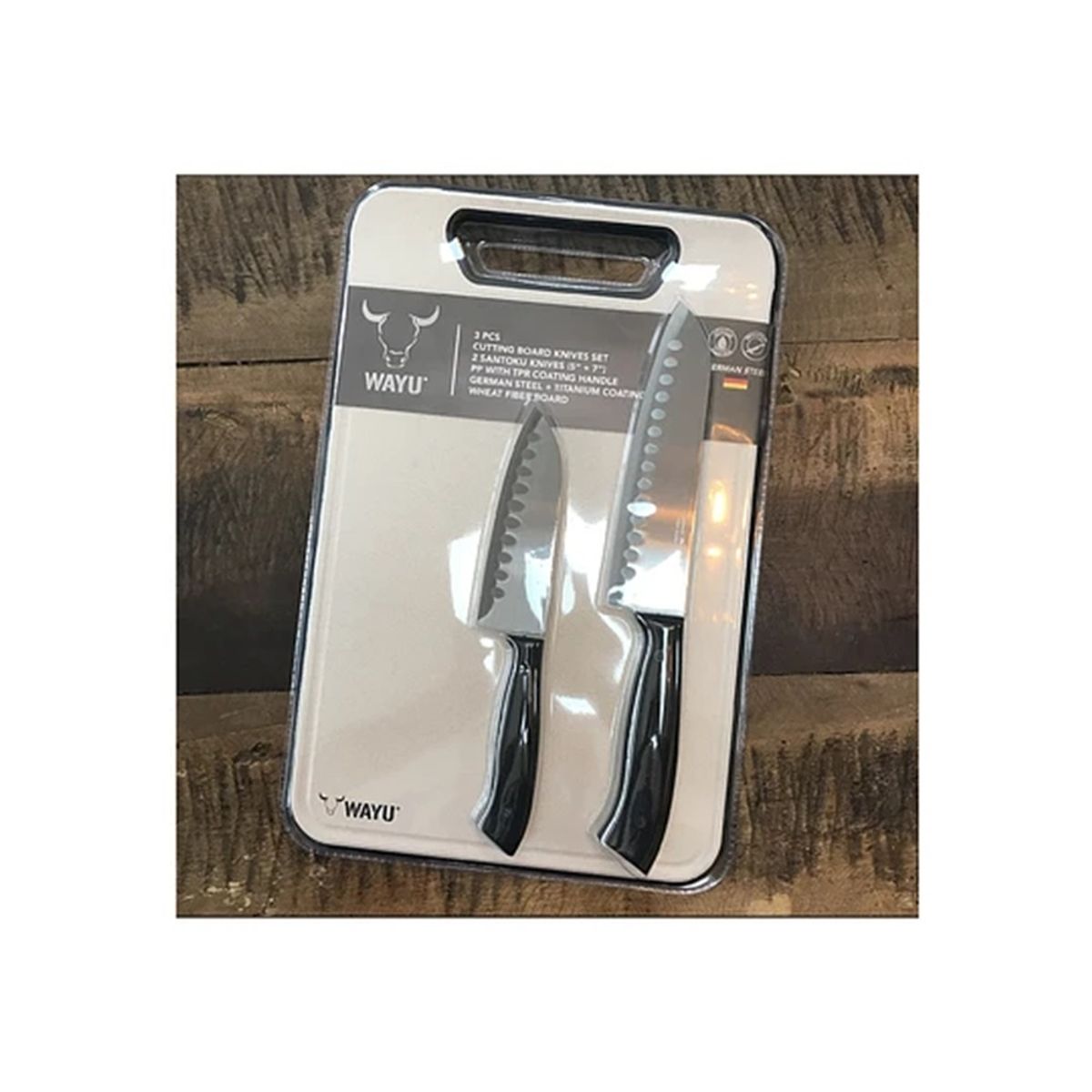 WAYU - TABLA DE PICAR WAYU Y SET DE CUCHILLOS SANTOKU