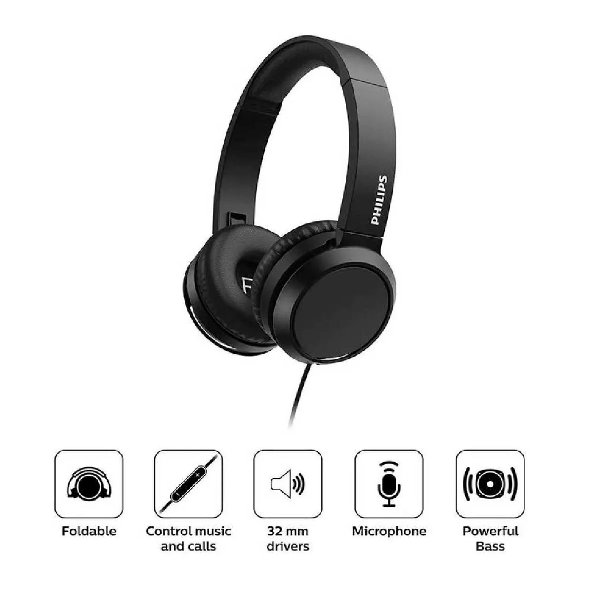 PHILIPS - Audifono Philips Tah4105 Bass Plegable CMicrofono  Negro