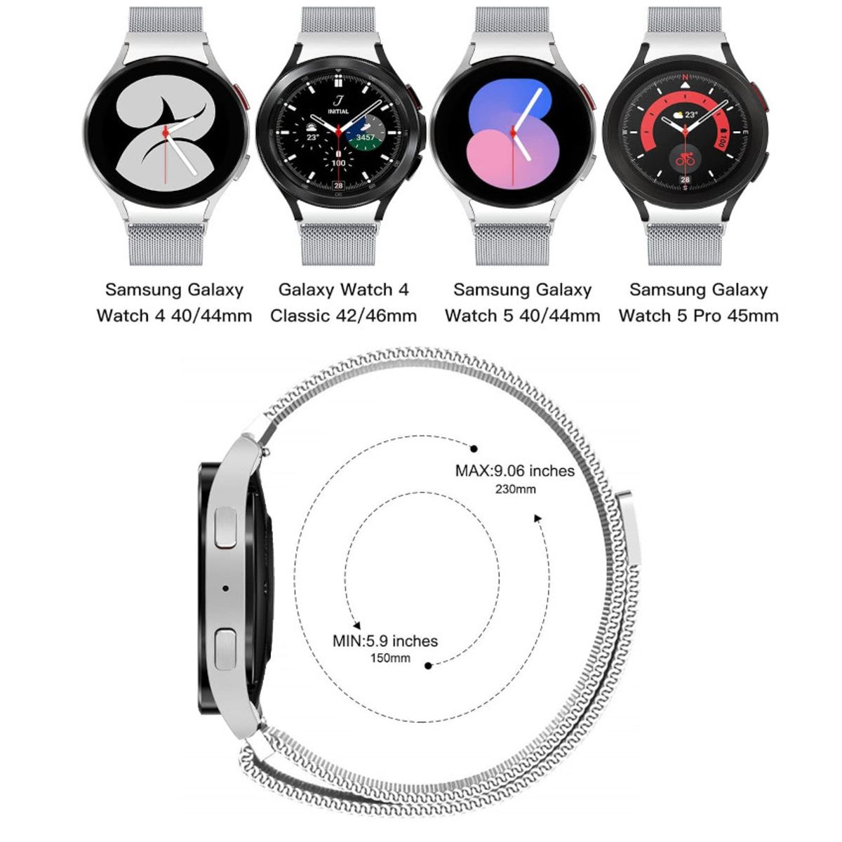 GENERICO - Correa Magnetica Silver Galaxy Watch3  Watch 4 /4 Classic Watch 5/5 Pro