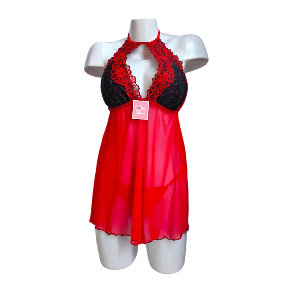 GENERICO - LENCERIA BABYDOLL DE ENCAJE ROJO PIJAMA SEXY