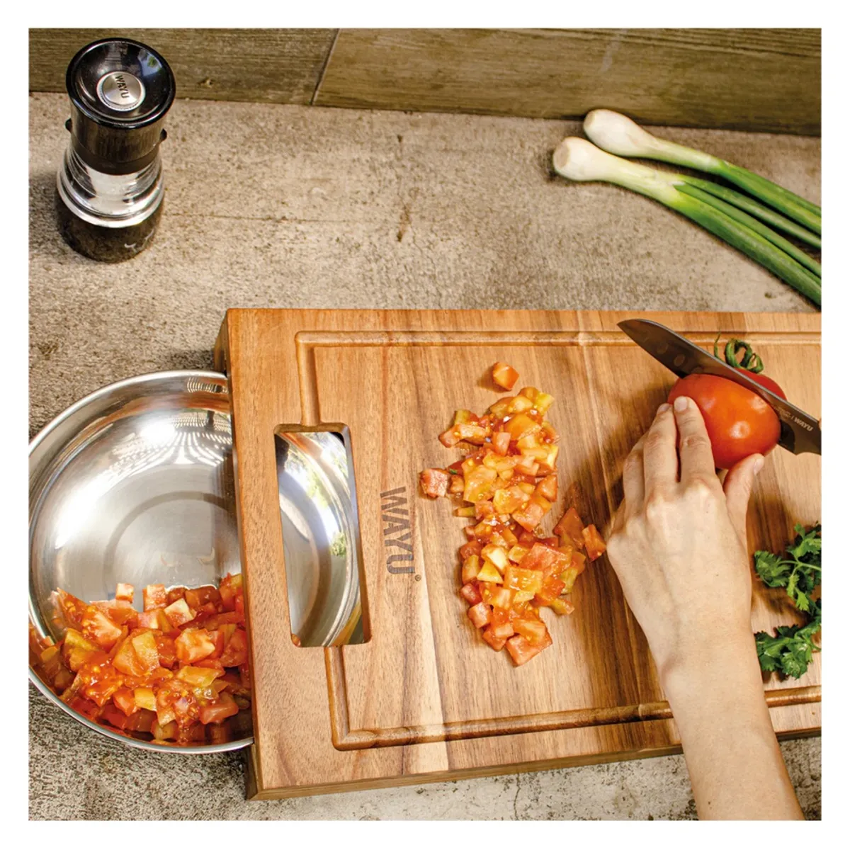 WAYU - TABLA DE MADERA WAYU CON BOWL DE ACERO WAYU