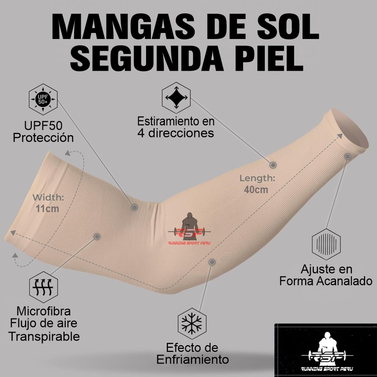 RUNNING SPORT PERU - Manga Deportiva Con Proteccion Uv Beige