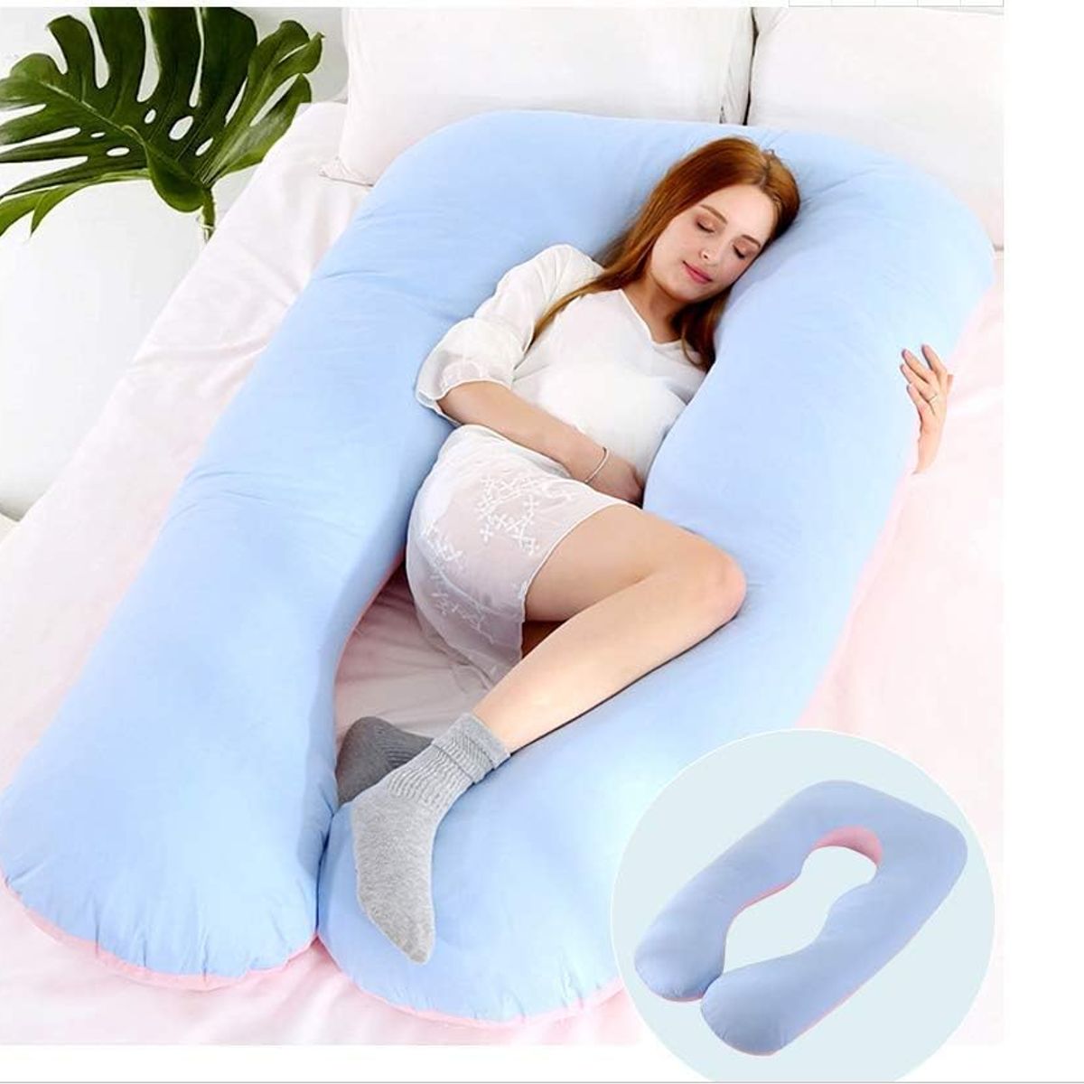 GENERICO - Almohada Multi Postural para Embarazo y Lactancia celeste y rosa