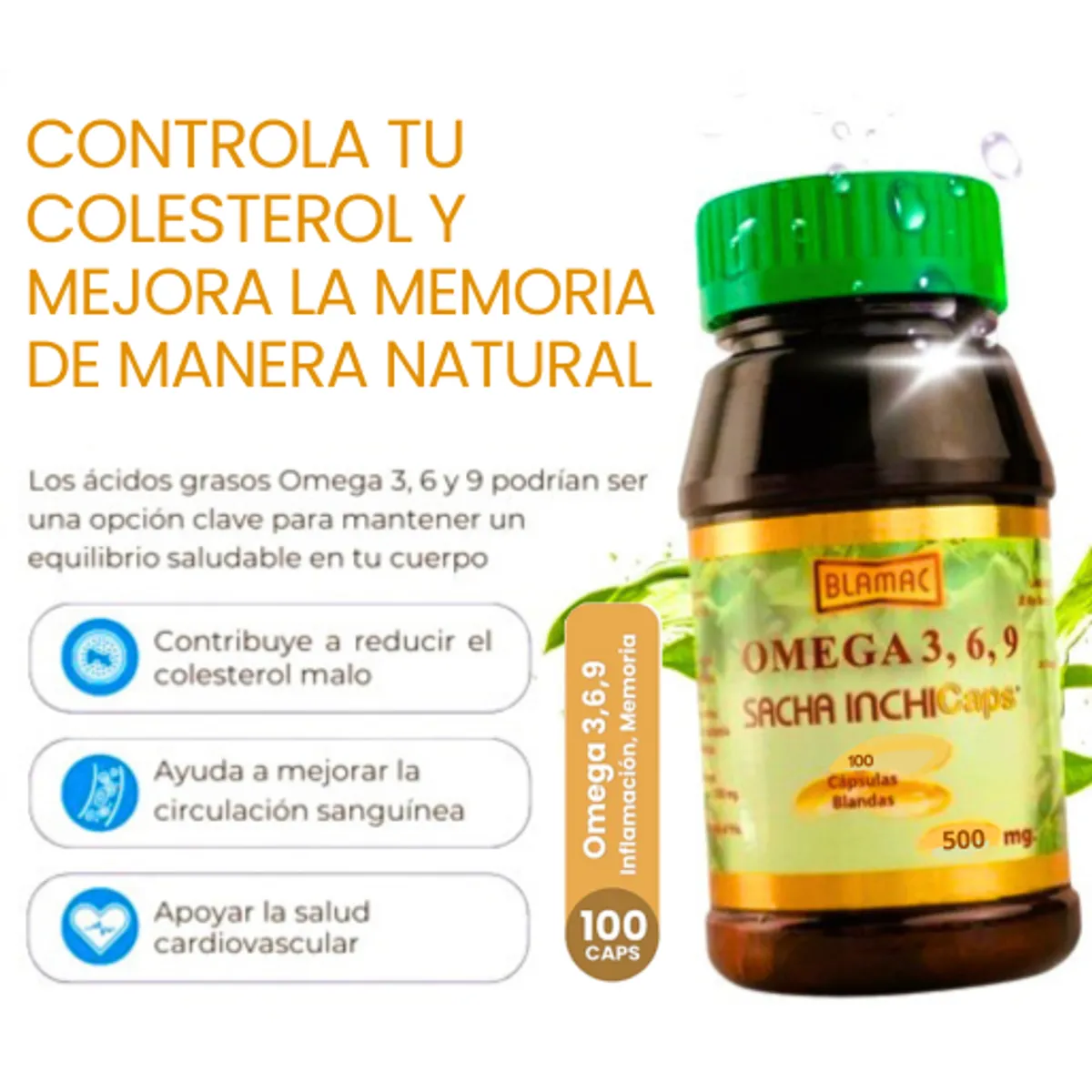 GENERICO - OMEGA 3, 6, 9 BLAMAC SACHA INCHI 100 CAPSULAS SOFTGEL DE 500 mg