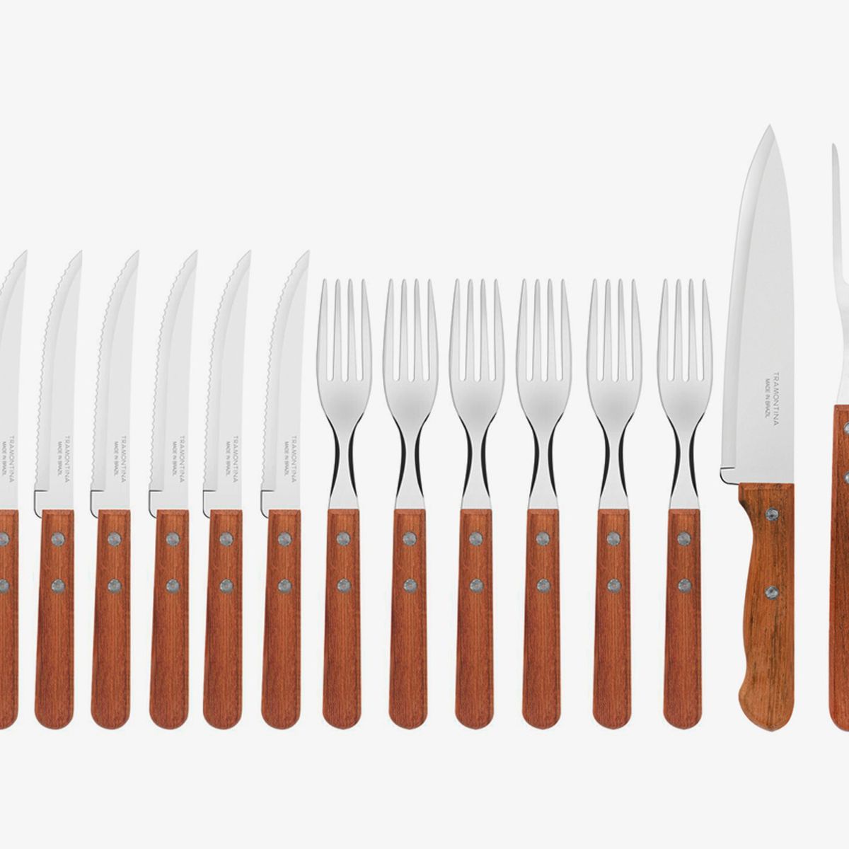 TRAMONTINA - Juego de Cubiertos de Asado kit churrasco 14 Piezas Tramontina