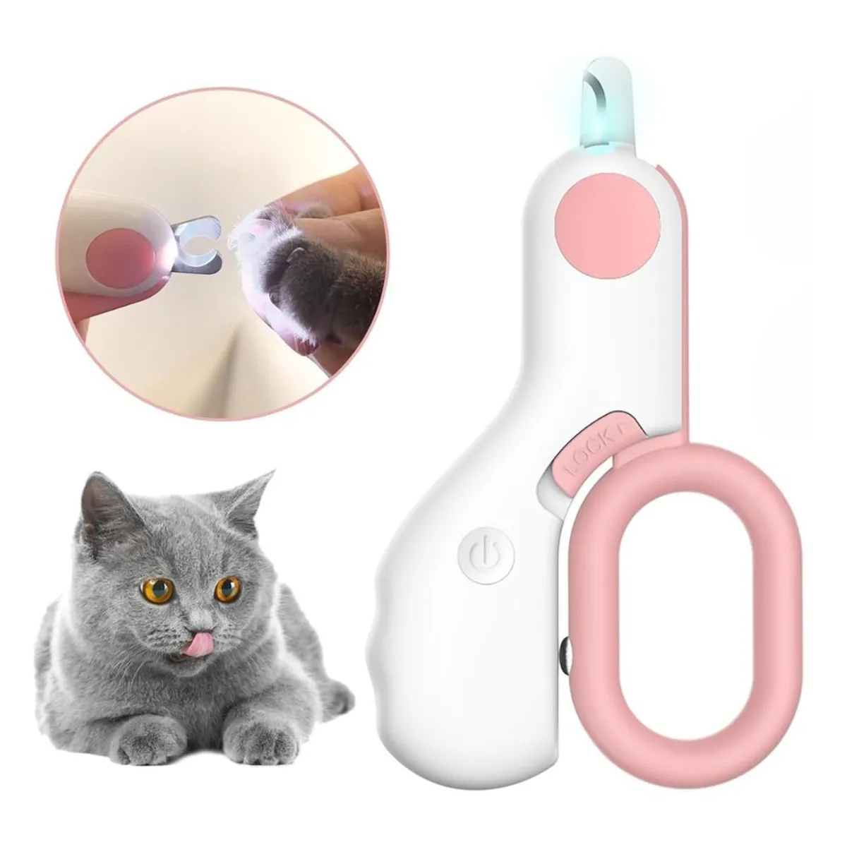 GENERICO - Cortauñas Led Para Gatos Cachorros y Animales Pequeños Rosa