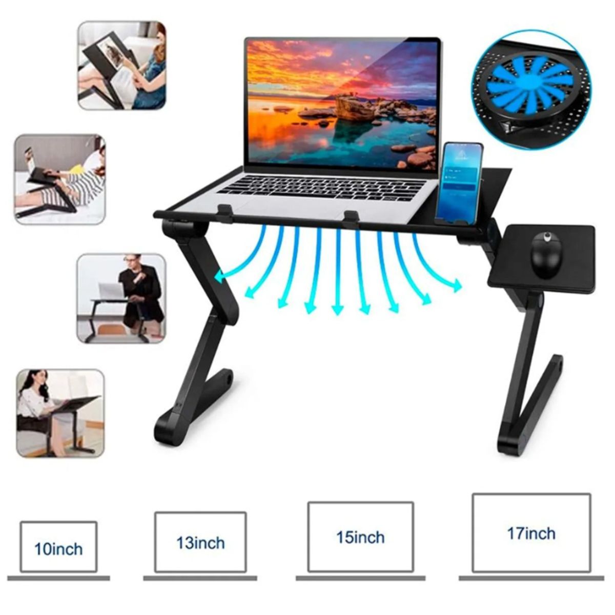 SEISA - Soporte de Mesa Plegable Portátil para Laptop PC con Alfombrilla y Cooler