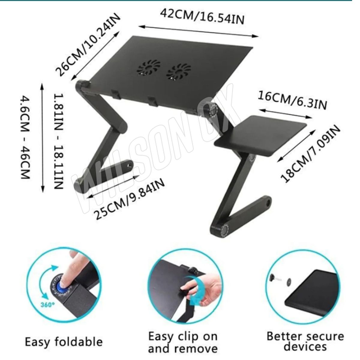 SEISA - Soporte de Mesa Plegable Portátil para Laptop PC con Alfombrilla y Cooler
